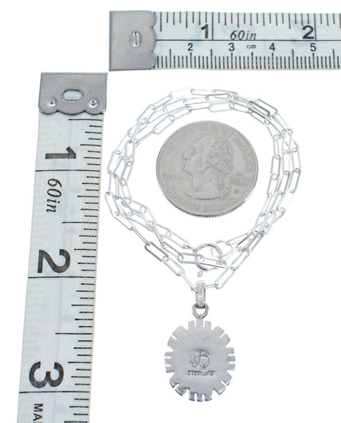 Southwest Turquoise Sterling Silver Pendant Necklace Set JX125538